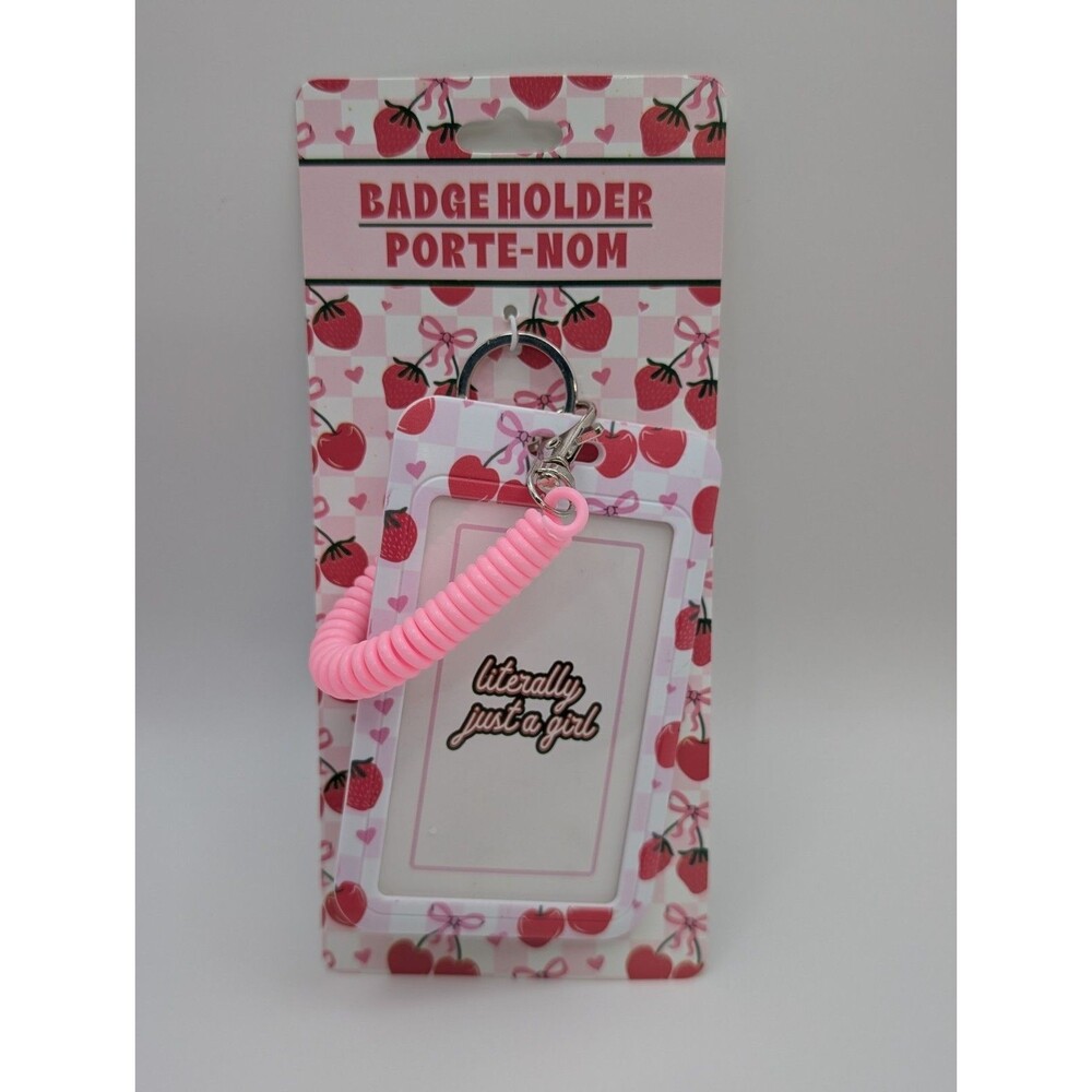 Pink Coquette Cherry Badge Holder ID Card Photocard Case Wristlet Spiral Coiled